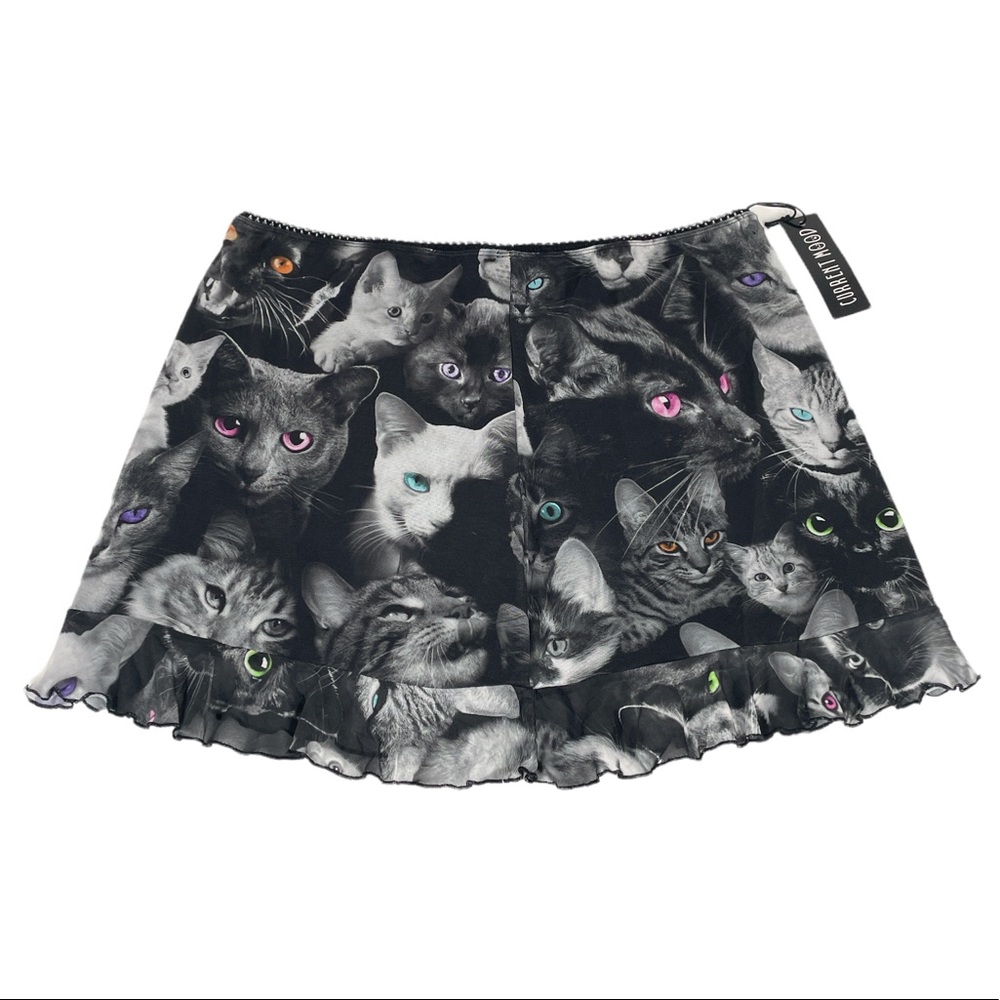 Dolls Kill Current Mood Moonlight Meow Mesh Mini Skirt Black Size 2X - Picture 3 of 6